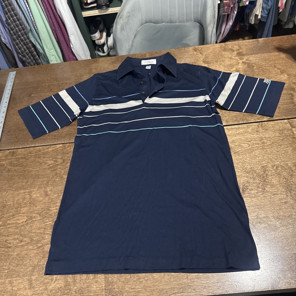 Vintage 80s Titleist Collection Polo Shirt Mens Medium Blue Gray Striped